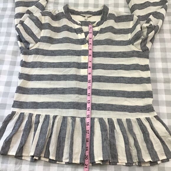 LUCKY Brand striped white blue jeans frills buttom blouse small boho lagenlook - Picture 8 of 12